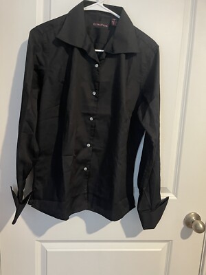 Ultra Club Whisper Elite Black Button Front Collared Blouse With Long Sleeves