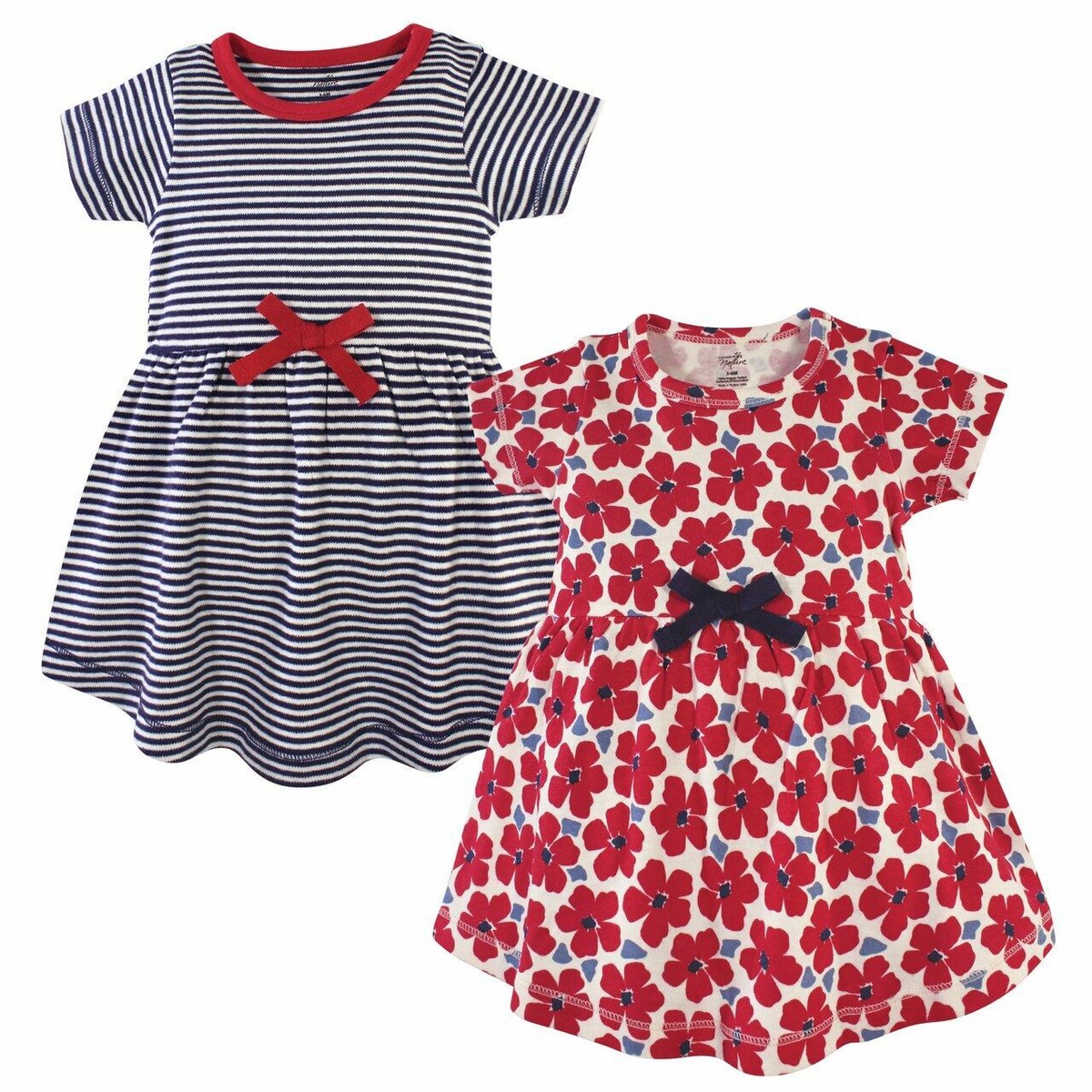Touched by Nature Baby and Toddler Girl Organic Cotton Short-Sleeve Dresses 2PK, Red Flowers, 5 Toddler