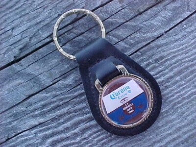 CORONA EXTRA BLACK LEATHER KEY FOB NOS Hi-QUALITY USA LA CERVEZA BEER KEY HOLDER