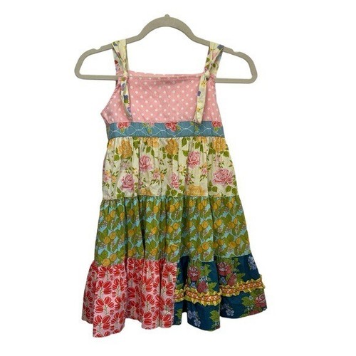 Matilda Jane Girls 8 Good Hart Tiered Knot Dress Sleeveless Patchwork Pink D1352
