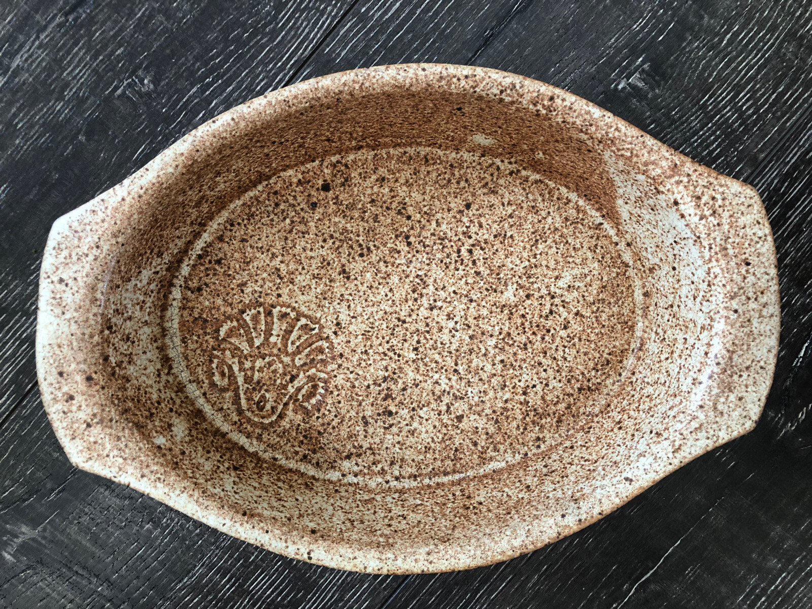 Vintage Parmentier Pottery Stoneware Mottled Tray Handle Handcrafted 11” Stamped