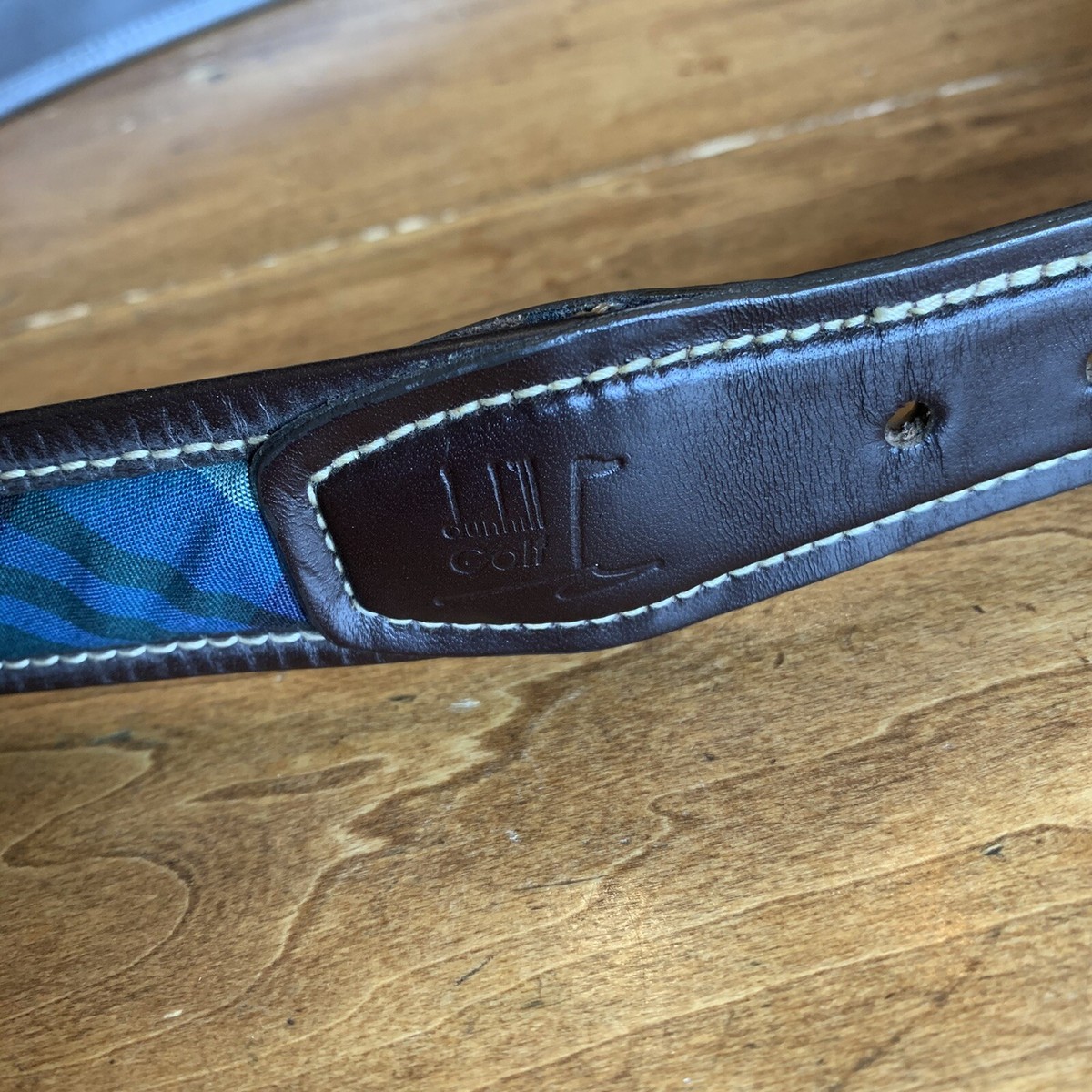 Dunhill Brown / Madres Golf Belt Red Green Blue Yellow Plaid Mens 40 X 1 1/4”