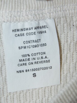 Hemingway Apparel Military Extreme Cold Weather Undershirt Size S