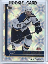 Mark Rycroft-Blues-2001-02 Pacific Heads Up Rookie Card #117 (73/999). rookie card picture