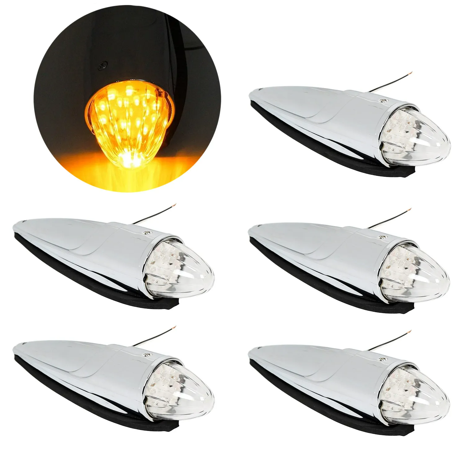 5x Amber Teardrop Semi LED Roof Cab Marker Lights Universal Clearance