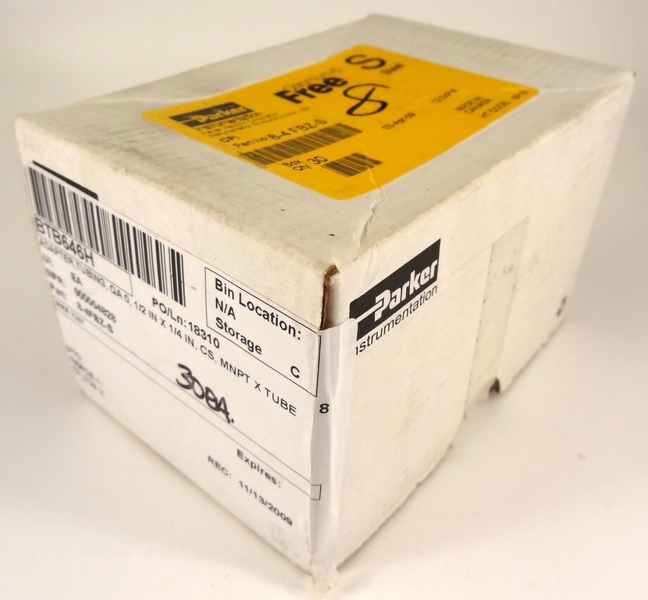 Box Of 30 Parker 8-4-FBZ-S, CPI Single Ferrule, 1/2 - 1/4  NPT Male Connectors