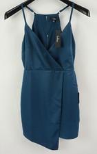 New $79 Lulus Wrapped Up Day Dream Satin Wrap Mini Dress Women's Size S Blue