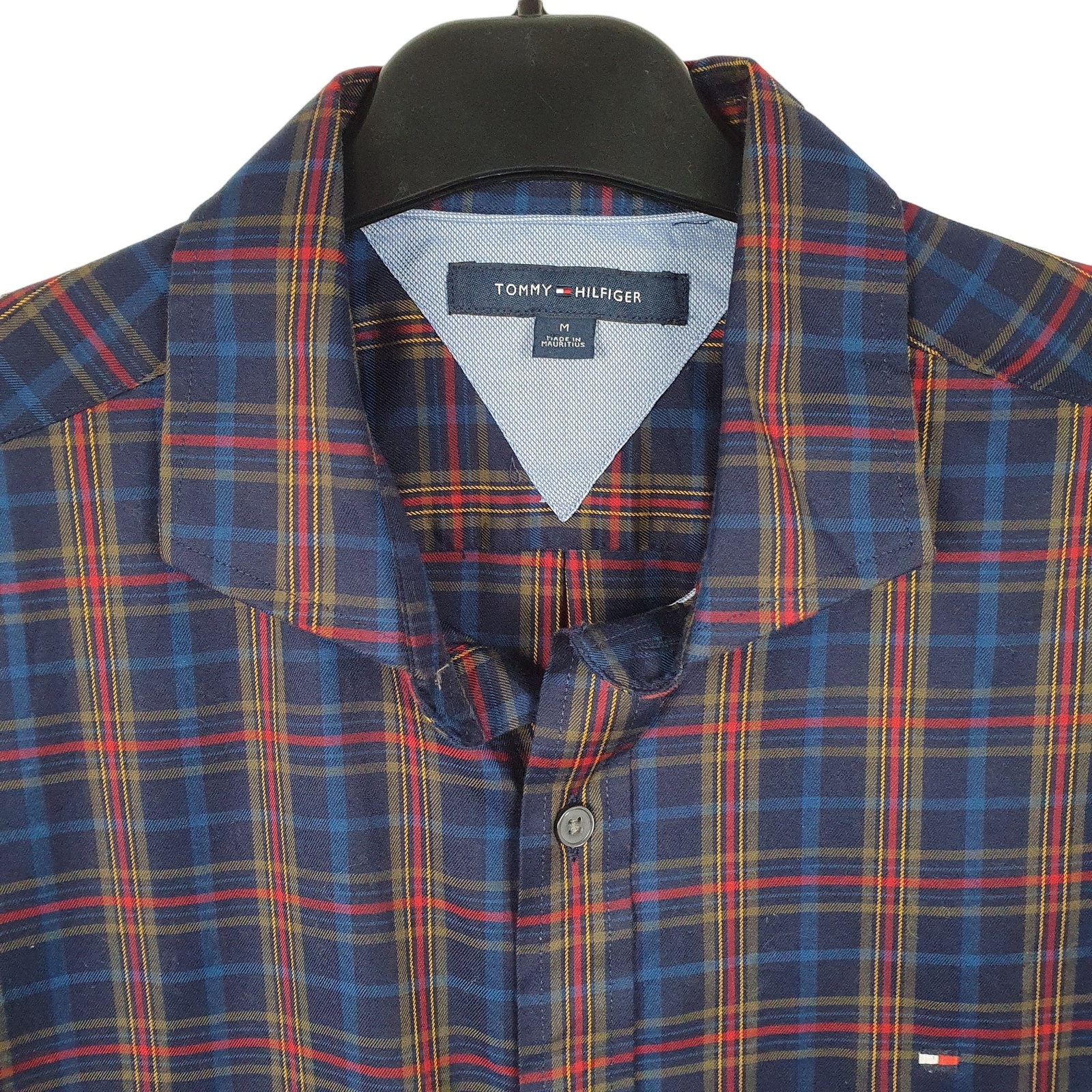 TOMMY HILFIGER Navy Check Shirt Long Sleeve Casual Mens M image 2