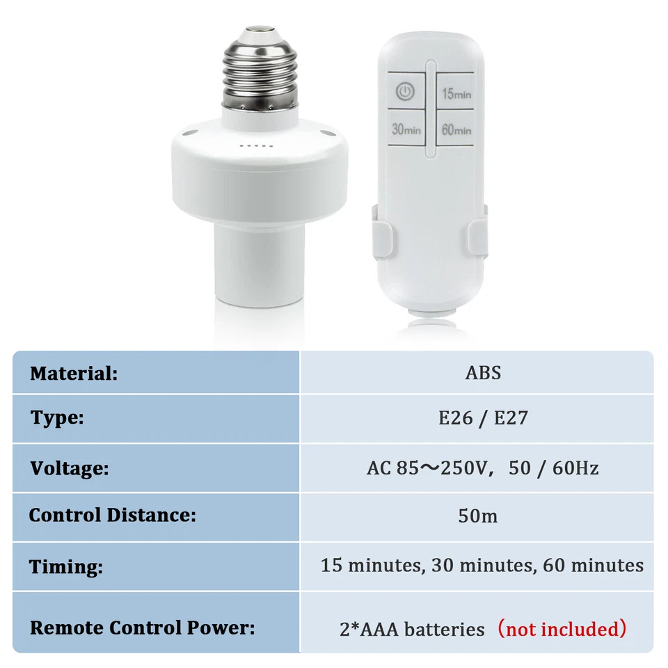Wireless Remote Control Light Lamp E27 Screw Bulb Base Holder Cap Socket Switch - Image 2 of 4