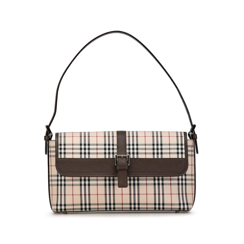 Burberry Nova Check Handbag One Shoulder Bag Beige Brown Canvas Leather Women
