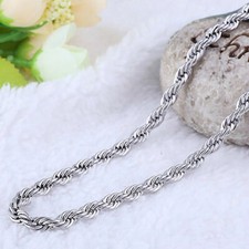 ROPE Chain necklace 14 KT White Gold Overlay 24 inches long 6 mm wide