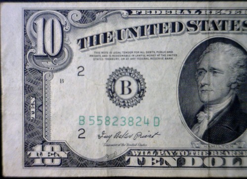 1950A ERROR $10 3rd Print Shift + Mis Cut Federal Reserve Bank Note VF Currency - Picture 4 of 6