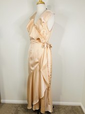 Natasha Gan Dress Sz 12 / US8 Peach Satin Bridesmaid Formal Cocktail Ruffle Wrap