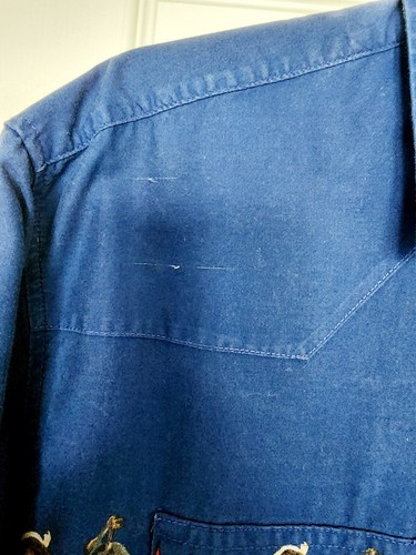 Wrangler Western Shirt Mens XL Pearl Snap Bull Rider Cowboy Wrap Around, Blue - Picture 4 of 6
