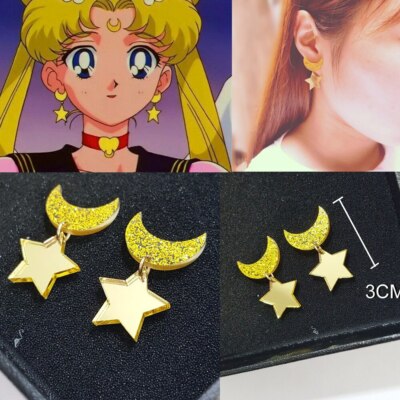 Sailor Moon OHRRINGE Cosplay Sterne Monde GOLD durchbohrte Ohren NEU Glitzer Scouts