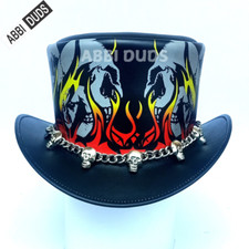 Premium Genuine Halloween Shapeable Leather Black Top Hat - Stylish Men