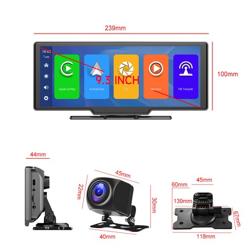 9.3 inch 2K Touch Screen Car Portable Wireless Apple CarPlay Android Auto Radio - Picture 2 of 12