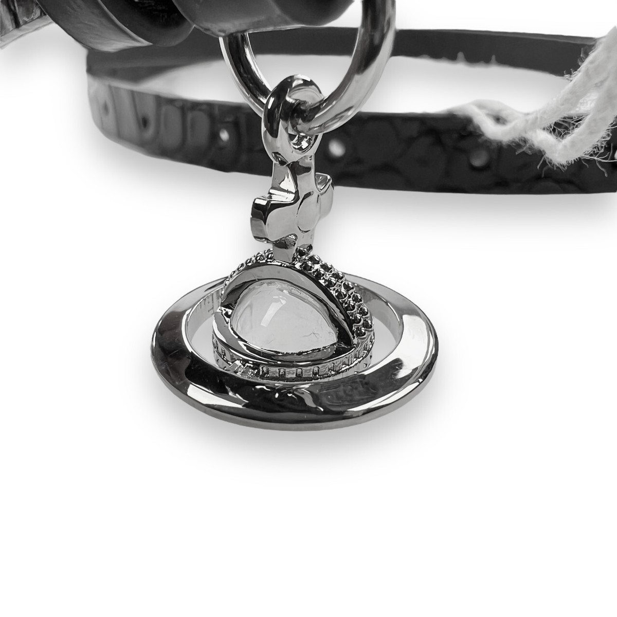 Vivienne Westwood Alex Charm Croc Embossed Black Leather Belt