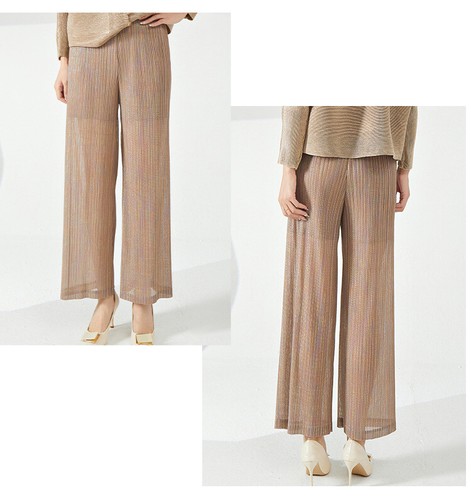 Lo último Mujeres Elegantes Lentejuelas Transparentes Pierna Recta Pantalones Informales Club Fiesta - Imagen 9 de 13