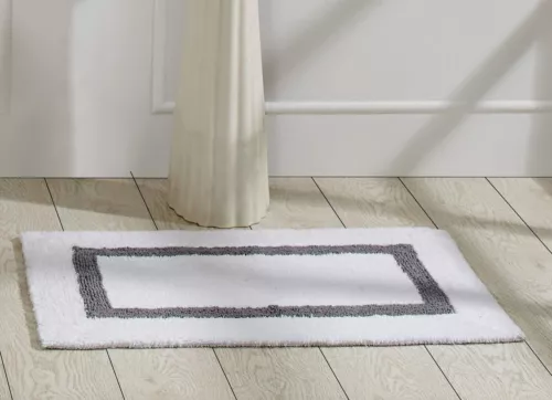 100% Cotton Hotel Collection Bath Mats, White & Gray Bath Mat - Tufted 21x34"