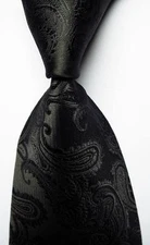 New Classic Paisley Black JACQUARD WOVEN 100% Silk Men's Tie Necktie