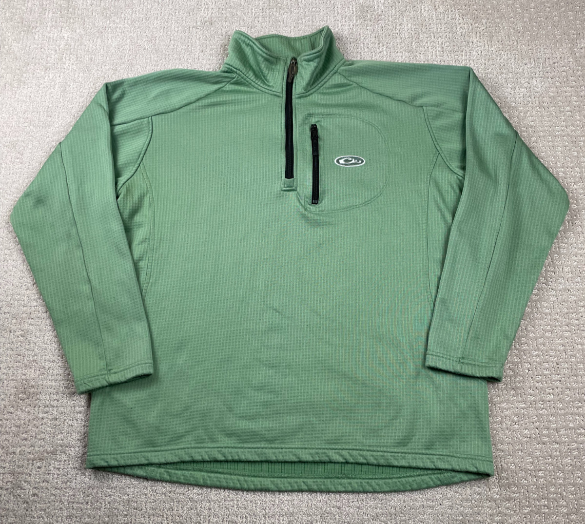 Drake Waterfowl Jacket Mens L Green Thermal Grid Fleece 1/4 Zip Pullover Outdoor