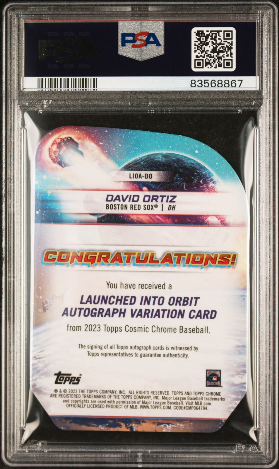 2023 TOPPS COSMIC CHROME LAUNCHED INTO ORBIT AUTO #DO DAVID ORTIZ PSA 10 view 2