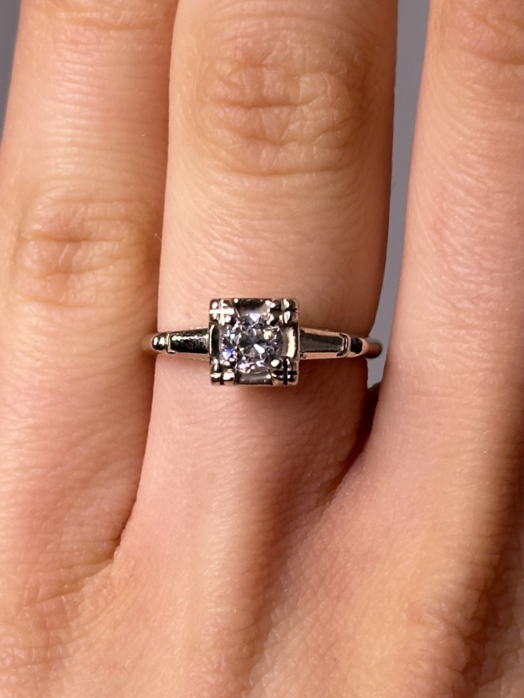 Solid 14K While Gold Engagement Ring & Approx .40… - image 3