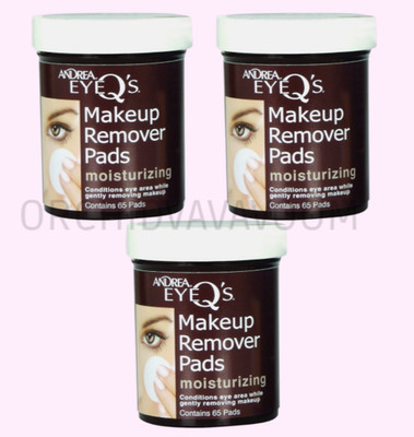 Andrea Eye Q'S Eye Make-Up Remover Pads Moisturizing -65 Pads Each - 3 PACK