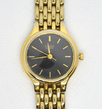 Vintage Citizen Quartz Gold Tone Dress Watch Black Dial Japan 6033-K2294