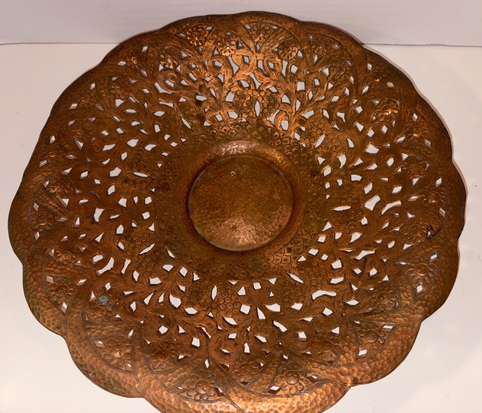 VINTAGE LARGE HADAR HANDMADE PIERCED COPPER WALL HANGING TRAY ISRAEL 13 1/2”