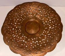 VINTAGE LARGE HADAR HANDMADE PIERCED COPPER WALL HANGING TRAY ISRAEL 13 1/2”