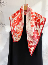 100 Mulberry Silk Bandanna maple leaf Print Square Shawl Scarf 65X65cm Wrap new