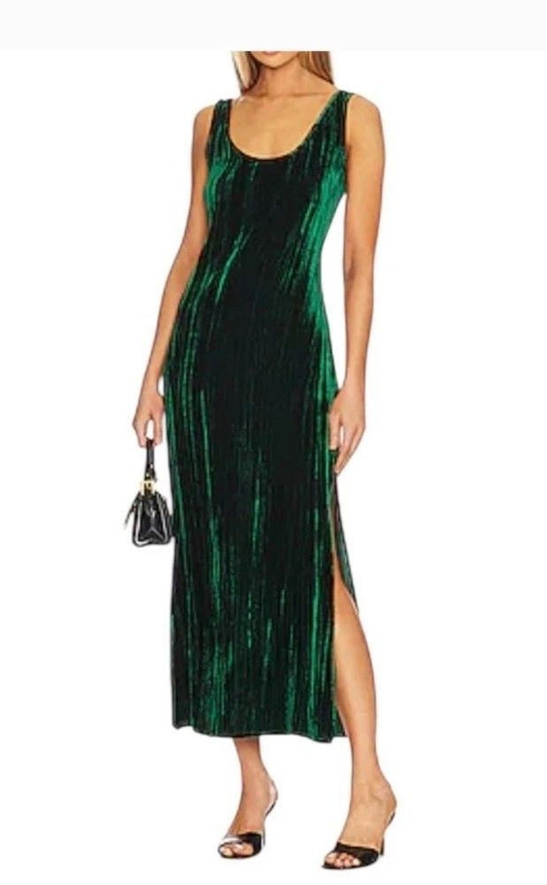 Enza Costa Silk Textured Velvet Tank Dress in Malachite Green New Sz Small Party
