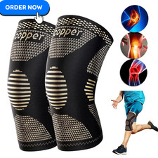 2x Copper Knee Compression Sleeves Brace Support for Arthritis Sports Joint Pain