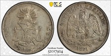 1871 Go S Mexico Silver Peso PCGS AU58