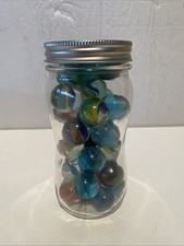 Vintage Glass Marbles Ball Mason Jar with Assorted Collection of 29 Marbles