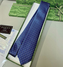 Gucci Mens Blue Silk Tie Geometric Logo Patte...