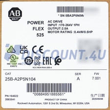 New Sealed Allen Bradley 25B-A2P5N104 Ser A PowerFlex 525 AC Drive 0.4kW 0.5Hp