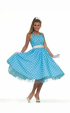 SUMMER DAZE 1950S BLUE WHITE POLKA DOT ROCK N ROLL ADULT WOMENS COSTUME