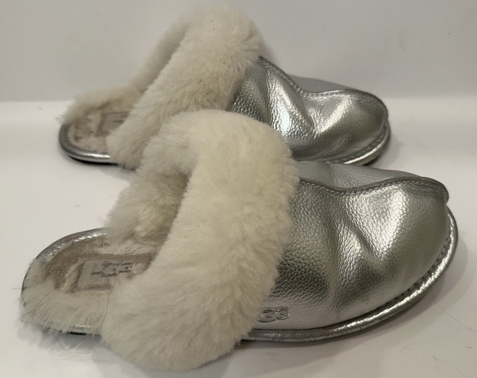 UGG Silver Metallic Shearling Scuff Slippers Wome… - image 2