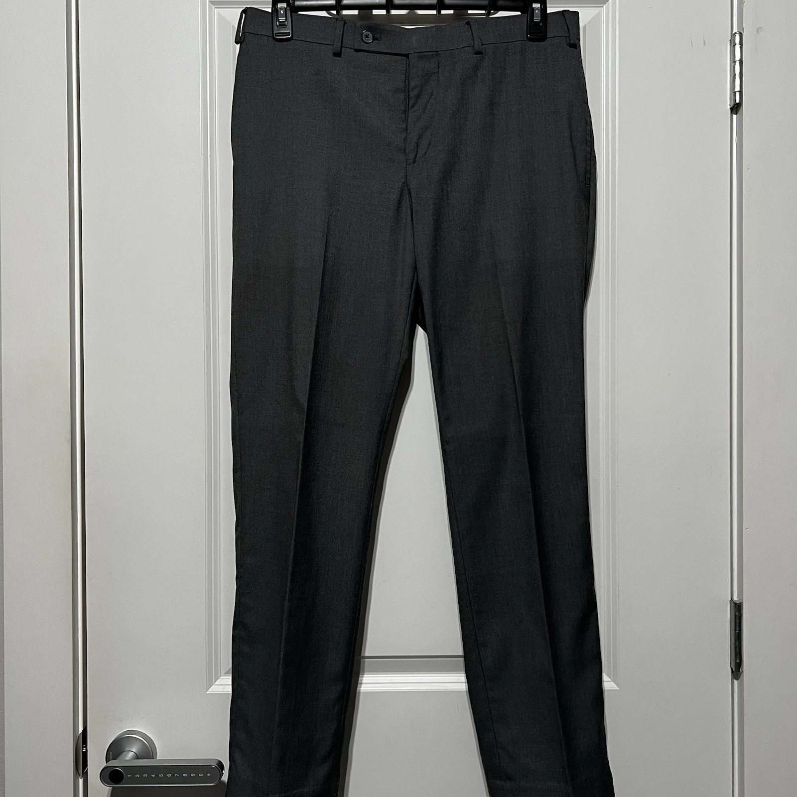 Calvin Klein Men’s Slim Fit Flat Front Dress Pants in Heather Grey