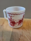 Vintage Hazel Atlas Milk Glass Red and White Childs Circus Clown Cup Mug