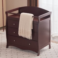 Brown Baby Changing Table Dresser 3 Drawers Safety Rail MDF Wood Nursery