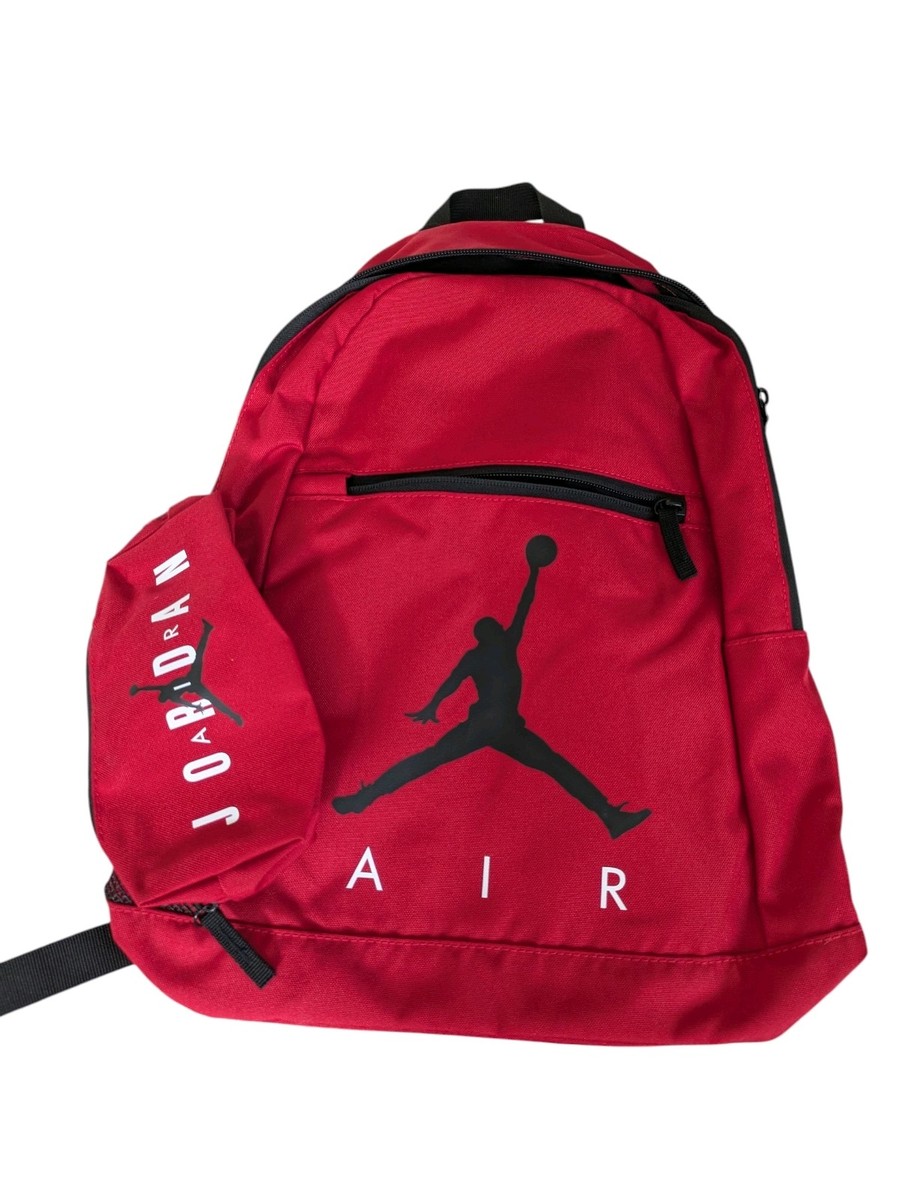 Nike Air Jordan Backpack Jumpman Red With Pencil Case Bottle Holder New