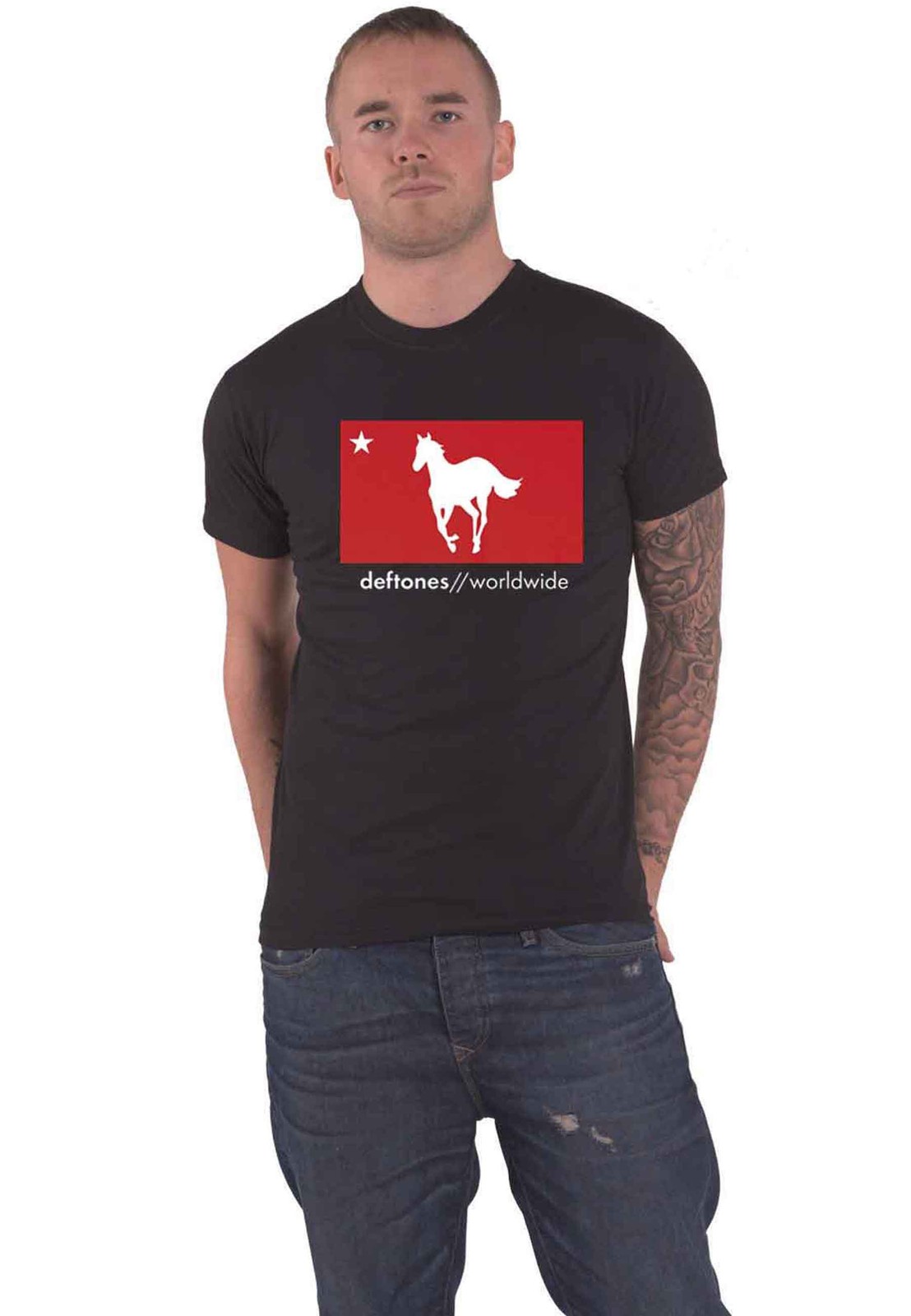 Deftones T Shirt Bianca Pony Worldwide Band Logo Nue Ufficiale Uomo Nero Size