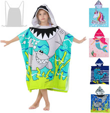 Shark Theme Cover-Ups for Big Kids Hooded Bath Poncho Towels with Hood Children