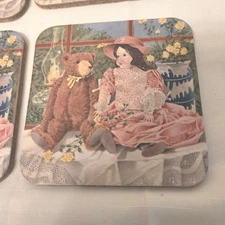 Vintage Legacy Publishing Group Boxed Set of 6 Coasters Girl And Teddy Bear 1996