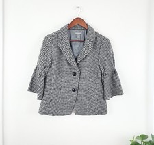 Ann Taylor 10P Black Houndstooth 100 Wool 3/4 Sleeve Blazer Jacket Women  s 10P