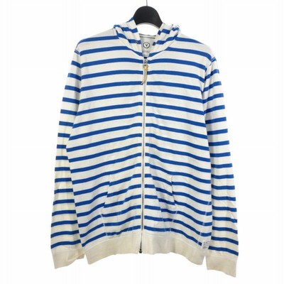 VISVIM Border Full Zip Hoodie XL Blue White Cotton Men's